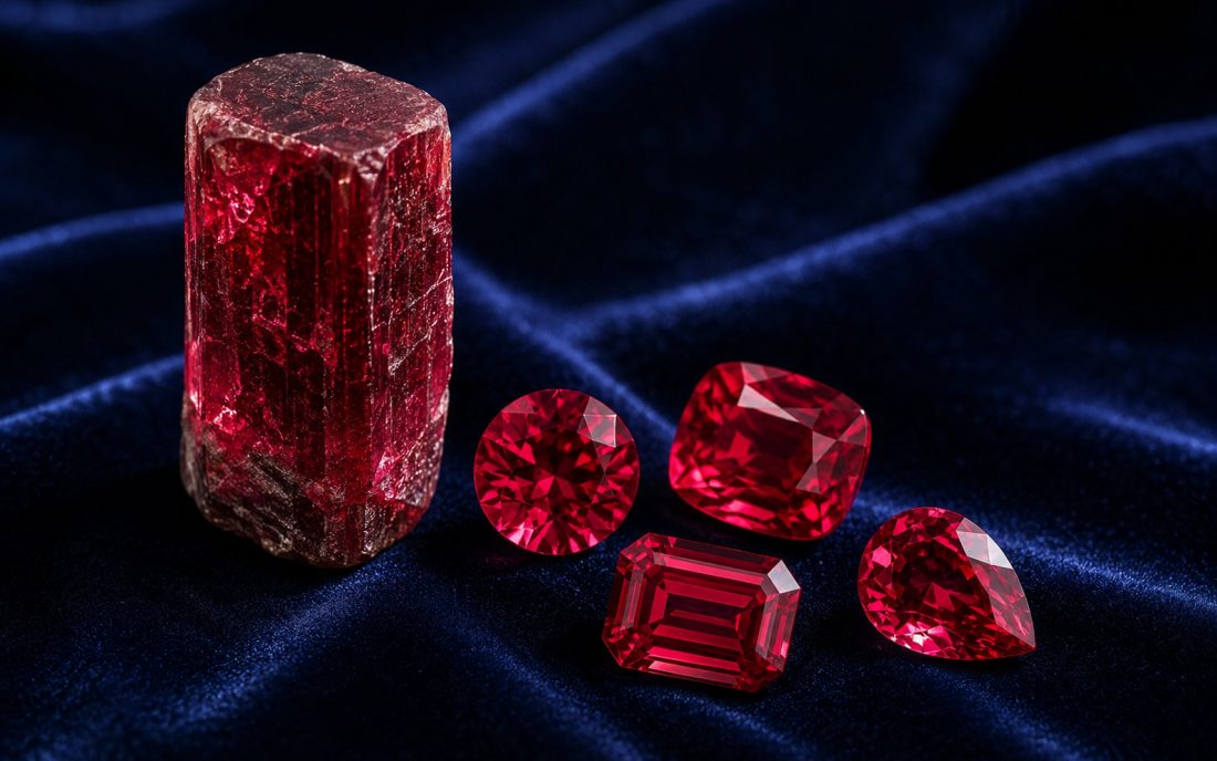 Roter Beryll im Smaragdschliff mit kr&auml;ftigem Himbeerrot