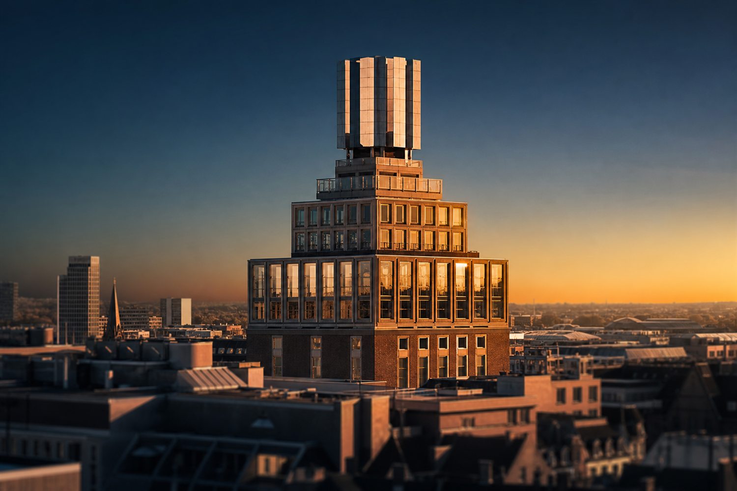 Das Dortmunder U und der Florianturm im Westfalenpark im Abendlicht &ndash; Diamant-Ankauf Region Dortmund