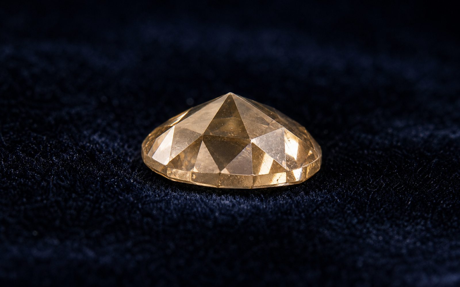 Antiker Diamant im Rosenschliff mit flachem Boden und facettierter Kuppe auf dunklem Samt
