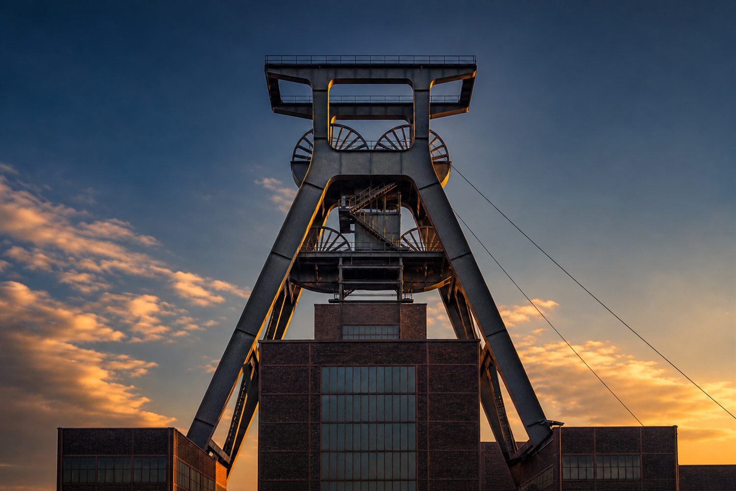 Der F&ouml;rderturm des Deutschen Bergbau-Museums und die Bochumer Innenstadt bei Morgenlicht &ndash; Silberankauf Region Bochum
