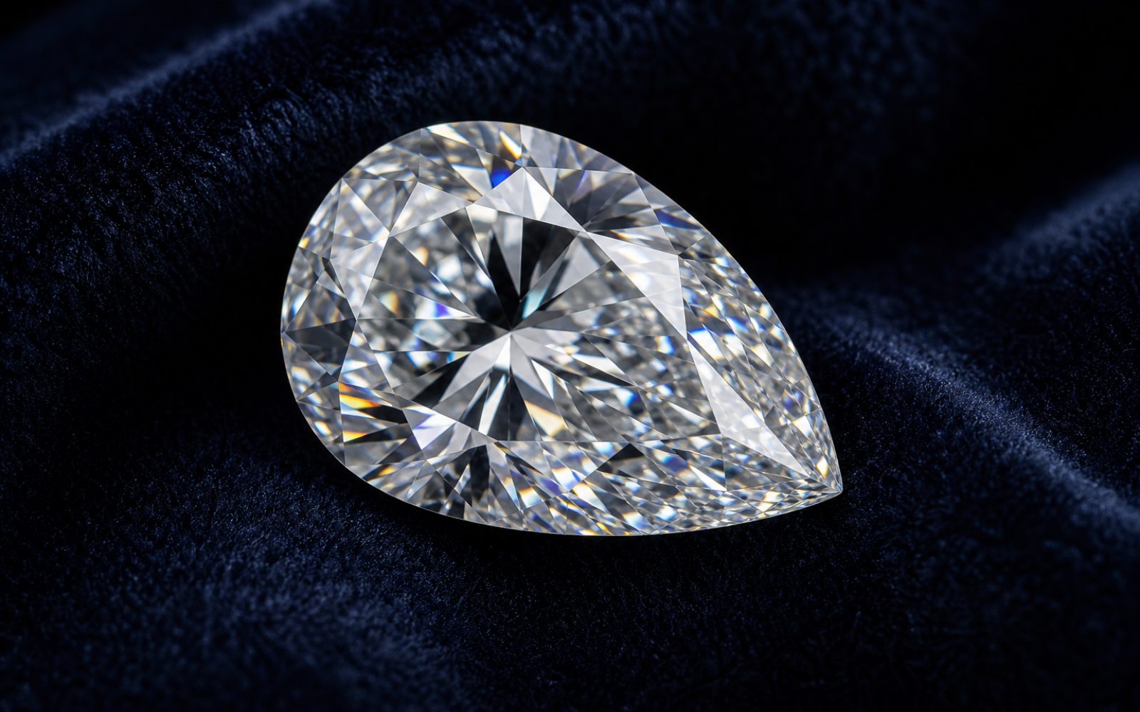 Diamant im Tropfenschliff (Birnenform) auf dunkelblauem Samt