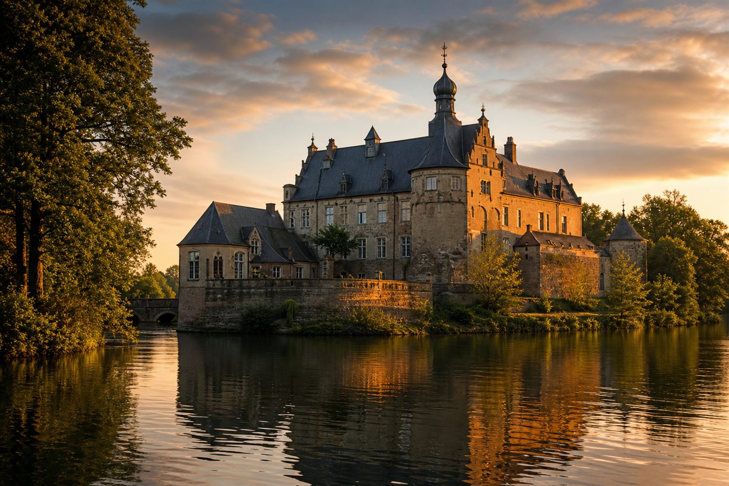 Der M&uuml;lheim an der Ruhrer Dom im Abendlicht &uuml;ber dem Rhein &ndash; Uhren-Ankauf Region M&uuml;lheim an der Ruhr