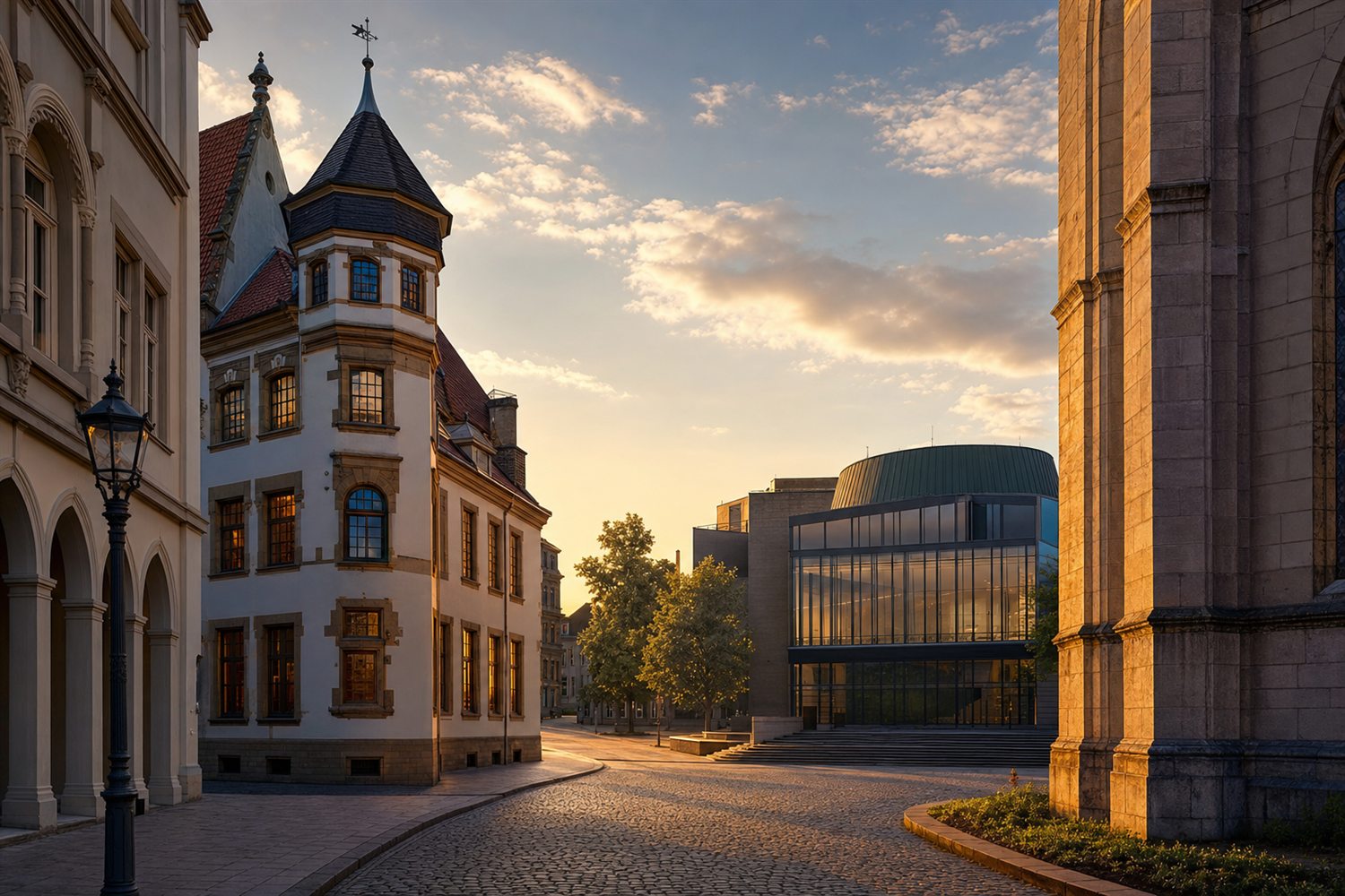 Der Recklinghausener Dom im Abendlicht &uuml;ber dem Rhein &ndash; Uhren-Ankauf Region Recklinghausen