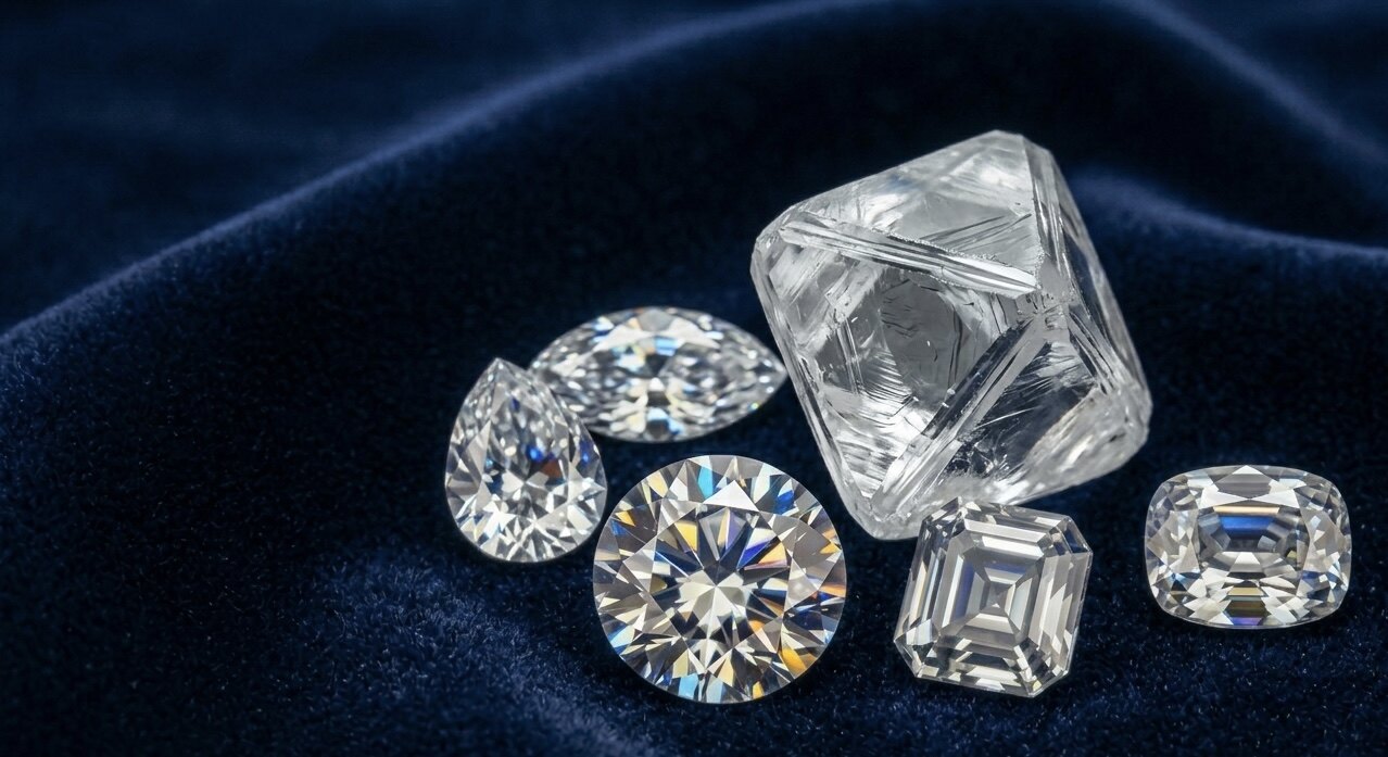 Diamant-Bewertung bei Kronjuwelier — loser Brillant unter Lupe nach 4 Cs Standard